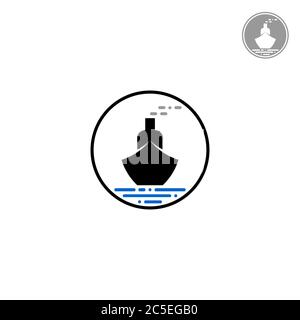 Ship logo template, silhouette design concepts and dashed lines, isolated on white background. Stock Vector