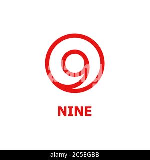 Number 9 graphic logo template, circle linear design concept, isolated on white background. Stock Vector