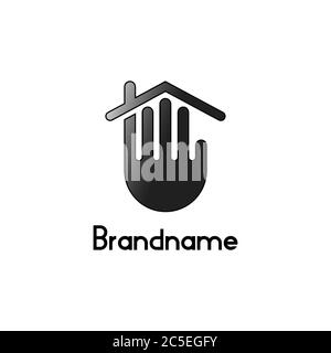 Real estate, house, construction, and Property business logo, vector design concept combination of hand and roof house, isolated on white background. Stock Vector