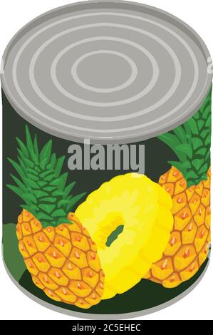 Pineapple tin can icon. Isometric of pineapple tin can vector icon for web design isolated on white background Stock Vector