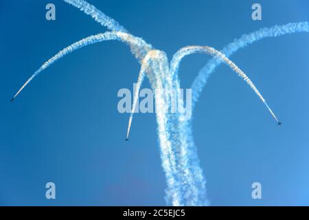 Moscow Region - July 21, 2017: Aerobatic display team from the United Arab Emirates at the International Aviation and Space Salon (MAKS) in Zhukovsky. Stock Photo