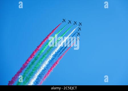 Moscow Region - July 21, 2017: Aerobatic display team from the United Arab Emirates at the International Aviation and Space Salon (MAKS) in Zhukovsky. Stock Photo