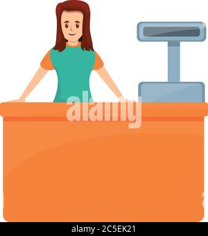 Woman shop cashier icon. Cartoon of woman shop cashier vector icon for web design isolated on white background Stock Vector