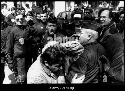 Riot police put down a demonstration of radical jews from Betar movement, 1991, Lyon, France Stock Photo