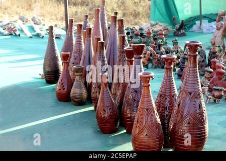 decorative clay vase collection Made with Earthen Mud, handcrafted traditional clay decoration in indian market Stock Photo