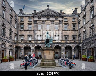 The City Chambers building at Edinburgh with the famous Alexander and Bucephalus statue Stock Photo