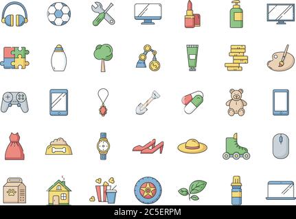E commerce departments RGB color icons set Stock Vector