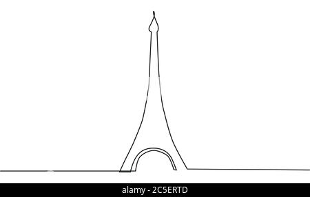 continuous line drawing of the Eiffel Tower in Paris attractions illustration. Stock Vector