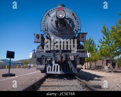 Williams Arizona USA: Steam locomotive train on Grand Canyon Railway Stock Photo