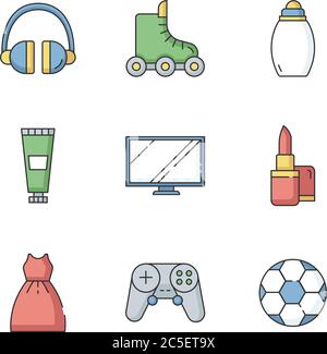 Online shop departments RGB color icons set Stock Vector