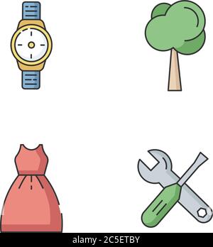 Male and female products RGB color icons set Stock Vector
