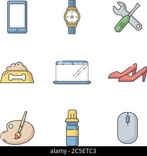 Online shop categories RGB color icons set Stock Vector