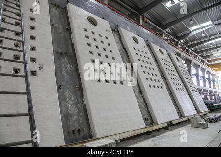 Precast concrete facade elements in production Stock Photo