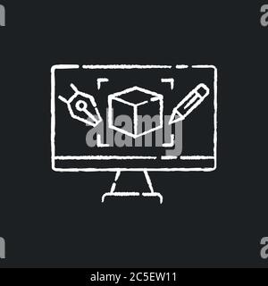 Computer aided design chalk white icon on black background Stock Vector