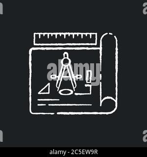Drafting chalk white icon on black background Stock Vector