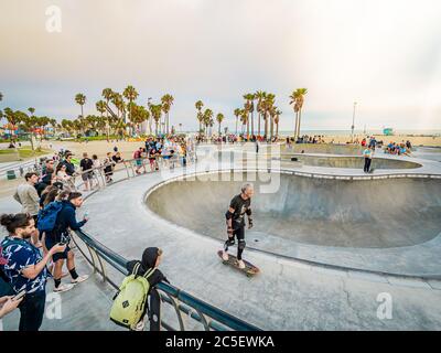 Skateboarding in Venice Beach skate park Los Angeles, California Stock Photo