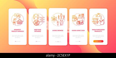 Safe shopping tips guidelines onboarding mobile app page screen with concepts Stock Vector