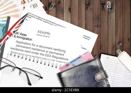 English form EEA PR application for a document certifying permanent residence or permanent residence card under the EEA regulations from UK visas and Stock Photo