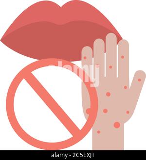 covid 19 coronavirus, avoid touching mouth, prevention outbreak disease pandemic vector illustration flat design icon Stock Vector