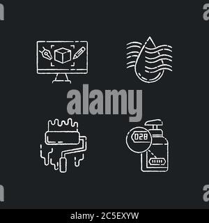 Manufacturing stages chalk white icons set on black background Stock Vector