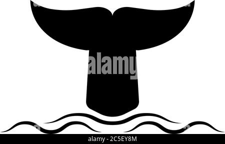 Black fin whale tail icon vector illustration sign isolated on white background Stock Vector