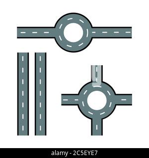 Road elements. Streets and roads set. Trendy flat style for graphic design, web-site. Stock Vector illustration. Stock Vector