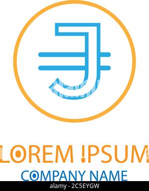 Currency symbol letter J logo design concept in orange and blue colors Stock Vector