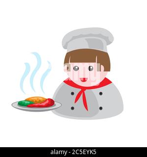 icon of a cook with a dish of food on a white isolated background. Vector image Stock Vector