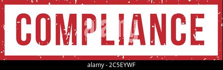 Compliance rubber red stamp. Square grunge red seal with spots and scratches isolated on white background Stock Vector