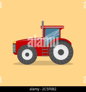 Red heavy tractor icon on orange background isolated agriculture vector illustration Stock Vector