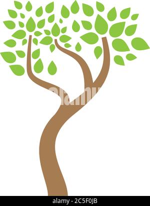 Tree Symbol Flat Design Vector Nature Illustration Branches With Green Leaves On A White Background Stock Vector