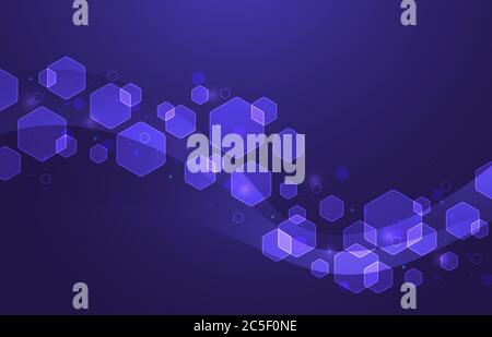 Hexagonal wave structure. Futuristic geometric molecular cells background, abstract hexagon shapes and hexagons particles vector illustration Stock Vector