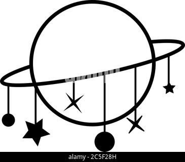 Solar System Cute Icon Planet With Hanging Stars Isolated Vector Illustration Stock Vector