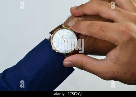 Elegant young business man's hand with fashion no brand wrist
