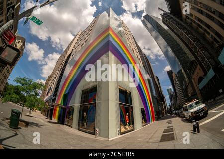 June 16, 2020, New York, New York, USA: Louis Vuitton store is seen with a  rainbow