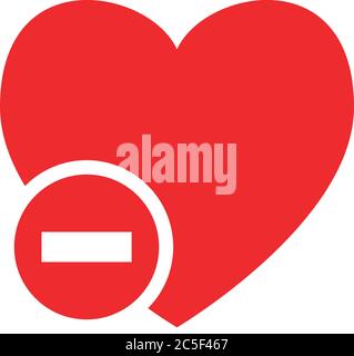 Red heart with no entry sign illustration minus block mobile app button online dating Stock Vector