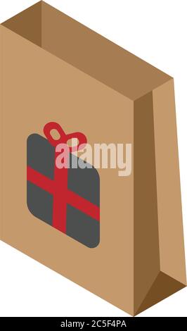Brown paper bag with gift icon packaging illustration symbol Stock Vector