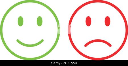 Set Of Isolated Green And Red Emoticons Icons On White Background Flat Design Happy And Unhappy Face Stock Vector