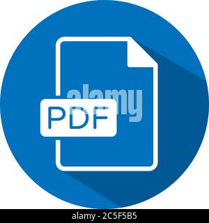 PDF file format icon for web or mobile app upload document type download button vector blue flat design illustration Stock Vector