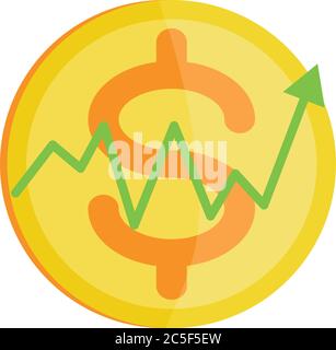 Golden Coin Icon Dollar Sign Money Symbol Arrow Up Earnings Vector Illustration Stock Vector