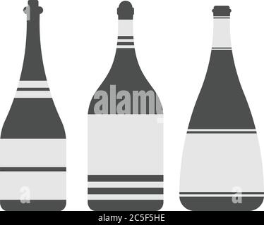 Three Wine Bottles Alcohol Champagne Drinks Illustration With Labels Vector Stock Vector