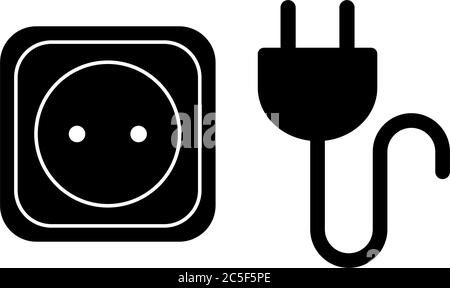 Wall Electricity Socket And Cable Icon Black European Power Outlet Isolated Vector Illustration Stock Vector
