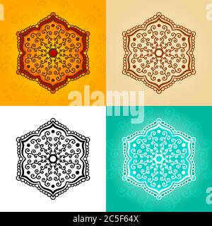 Abstract flower for henna tattoo. Set in four colors. Stock Vector