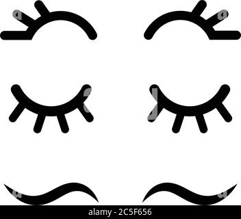 Eyelashes vector icon set cartoon eyes illustration black on white background Stock Vector