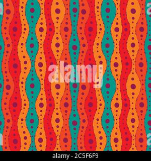 Seamless pattern with waves and dots, in bright colors Stock Vector