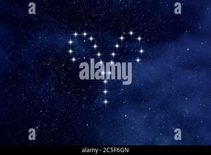 Aries constellation in night starry sky, Aries zodiac symbol by stars Stock Photo