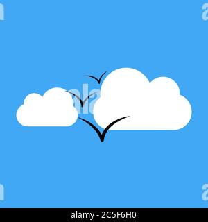 Blue sky with clouds and flying birds simple vector illustration Stock Vector