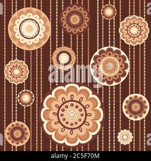 Pattern with abstract flowers in brown colors, seamless vector background Stock Vector