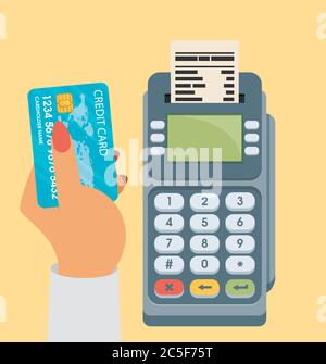 Credit card and pos terminal. Vector flat illustration Stock Vector
