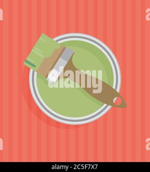 Brush on paint cans top view. Stock Vector